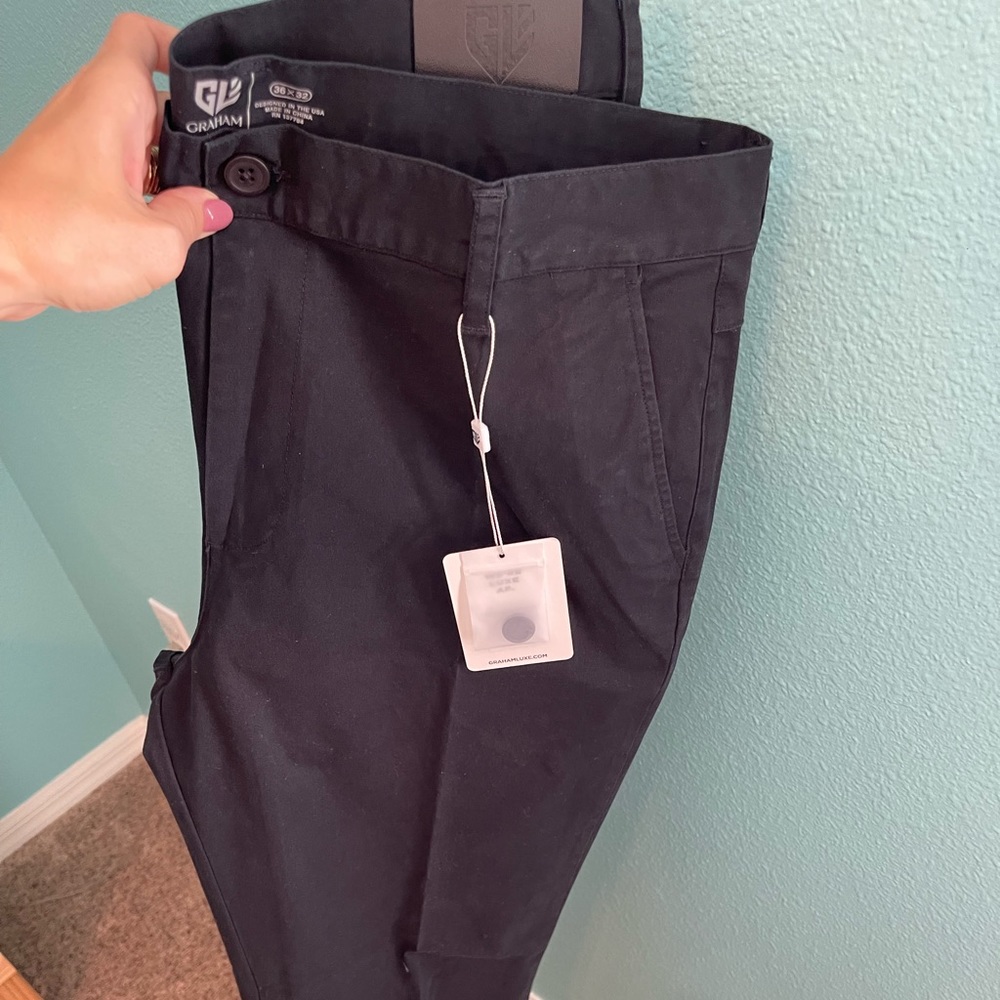 Men’s golf pants, straight leg, cotton, black, Graham luxe brand, size 36x32